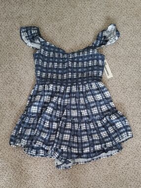 No Boundaries Blue Plaid Smocked Romper